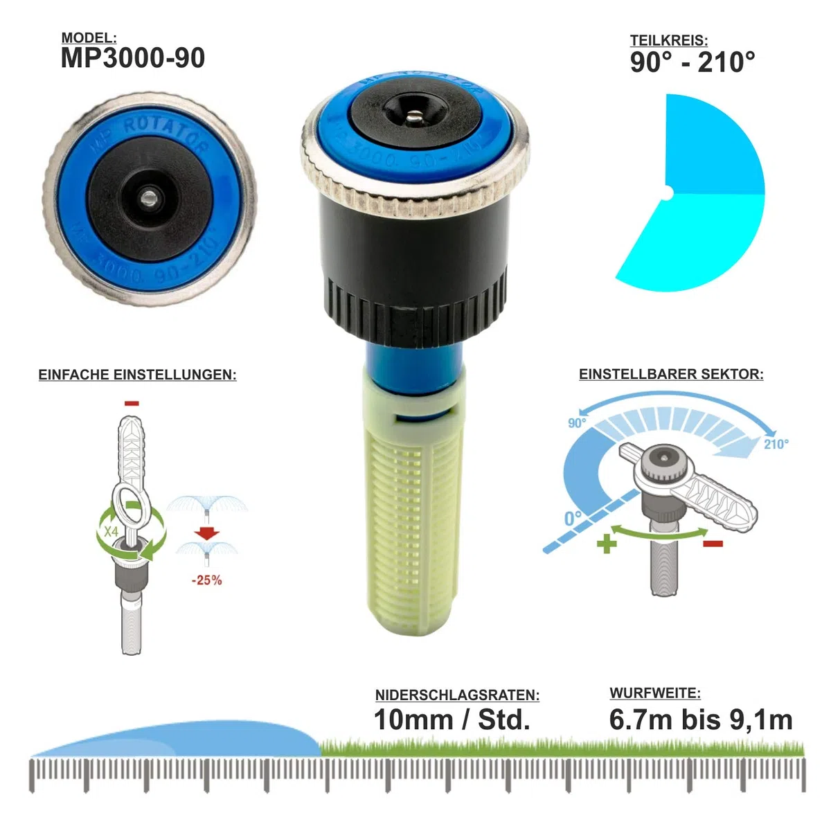 Hunter PROS-04 PRS40-CV PRO Spray 10 cm irrigatore a scomparsa 2,8 bar con ugello rotatore Hunter MP (MP3000 90-210°)