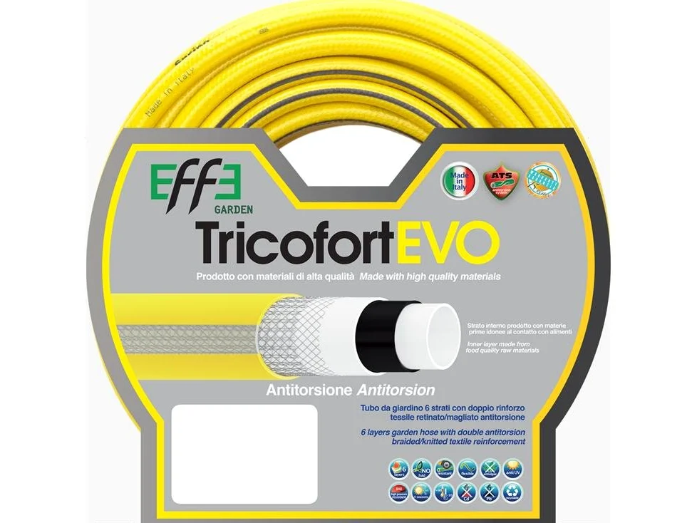 Tubo da Giardino antitorsione professionale 3/4 pollici, mt 50, 6 strati, per Irrigazione, Made in Italy