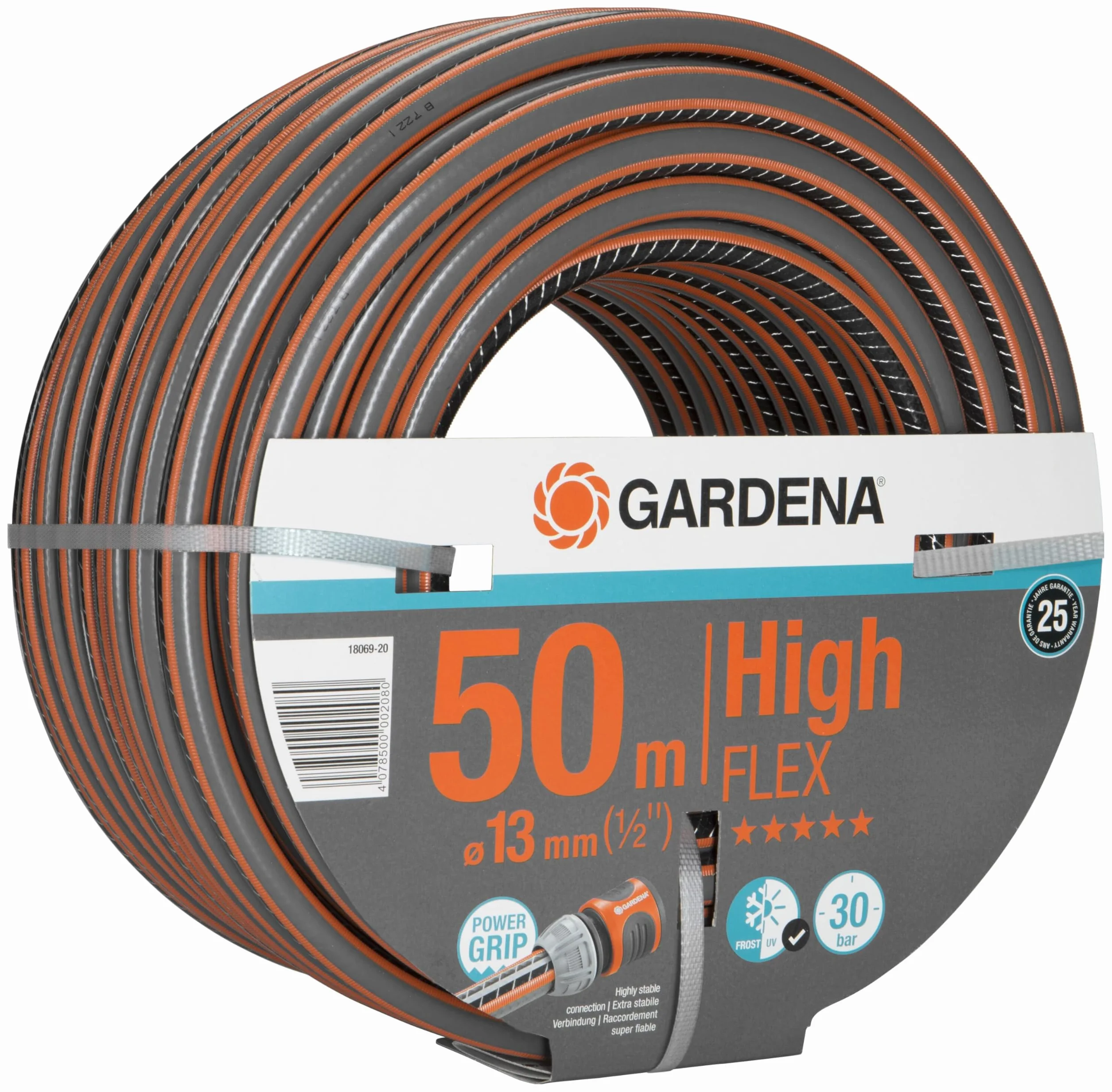 Gardena Comfort Highflex 13 Mm (1/2 Pollice), 50 M: Tubo da Giardino con Profilo di Presa di Forza, Pressione di Scoppio di 30 Bar, Dimensionalmente Stabile, Resistente Ai Raggi Uv (18069-20)