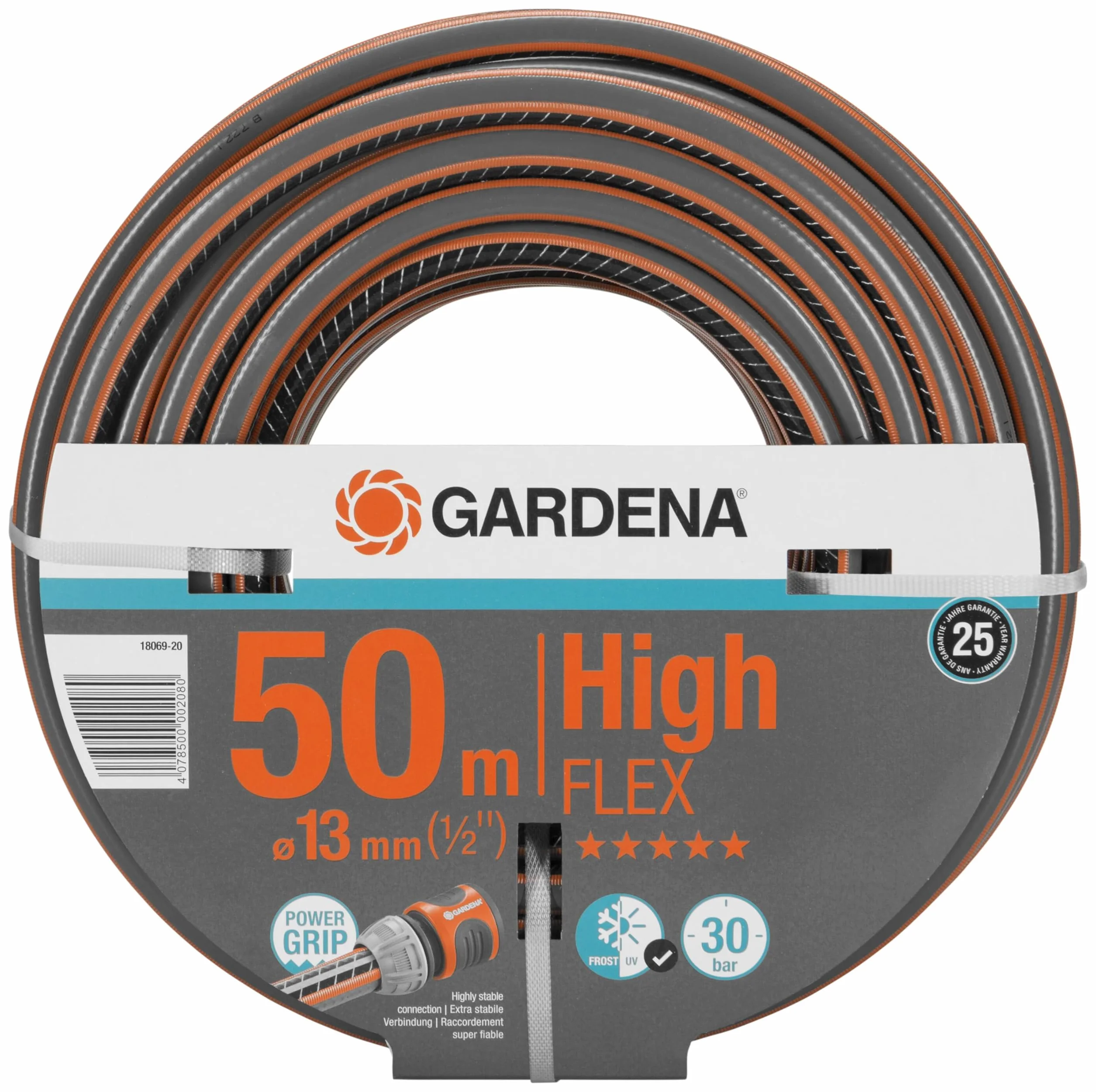 Gardena Comfort Highflex 13 Mm (1/2 Pollice), 50 M: Tubo da Giardino con Profilo di Presa di Forza, Pressione di Scoppio di 30 Bar, Dimensionalmente Stabile, Resistente Ai Raggi Uv (18069-20)