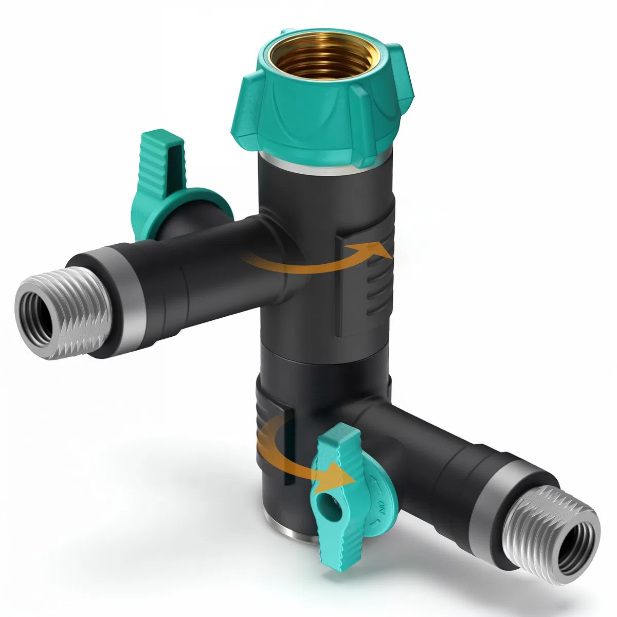 rainfactory sdoppiatore Rubinetto Giardino 2 Vie 3/4" – connettore Tubo Giardino con attacchi girevoli 360° e valvole indipendenti – Adattatore Rubinetto per irrigazione e Giardino