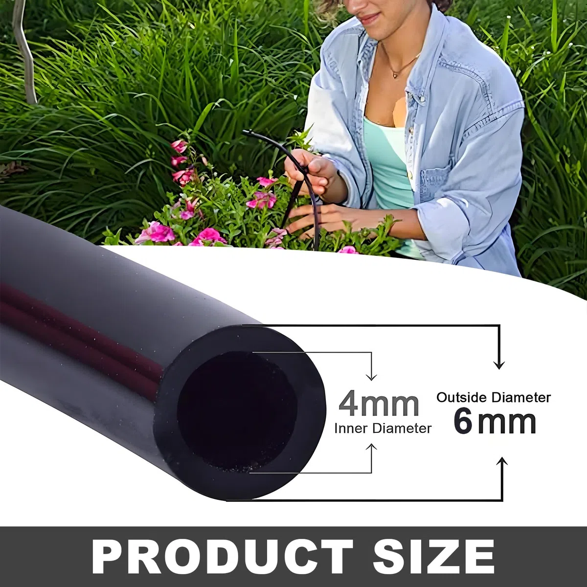 Micro tubo per irrigazione, 30 m, tubo antigoccia, diametro interno 4 mm/diametro esterno 6 mm, tubo per irrigazione nero, tubo in PVC, per sistema di irrigazione da giardino