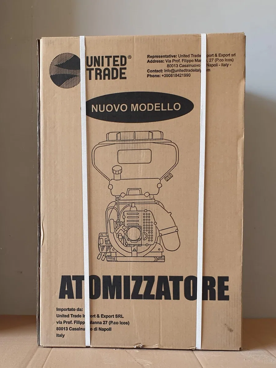 ATOMIZZATORE, NEBULIZZATORE, IRRORATORE,SPRUZZATORE, SANIFICATORE, TURBO 20 Litri a Scoppio 42 CC. lavora in verticale UNITED TRADE + OMAGGIO CUFFIE PROTETTIVE