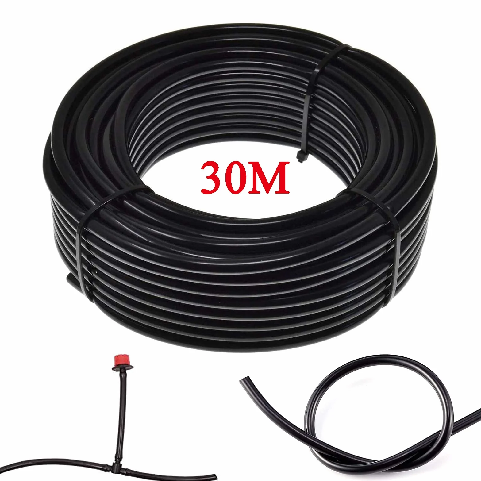 Tubo Irrigazione a Goccia 30 Metri 4/7mm Manichetta Giardino in Polietilene con Ala Gocciolante, per Orto/Serra/Prati